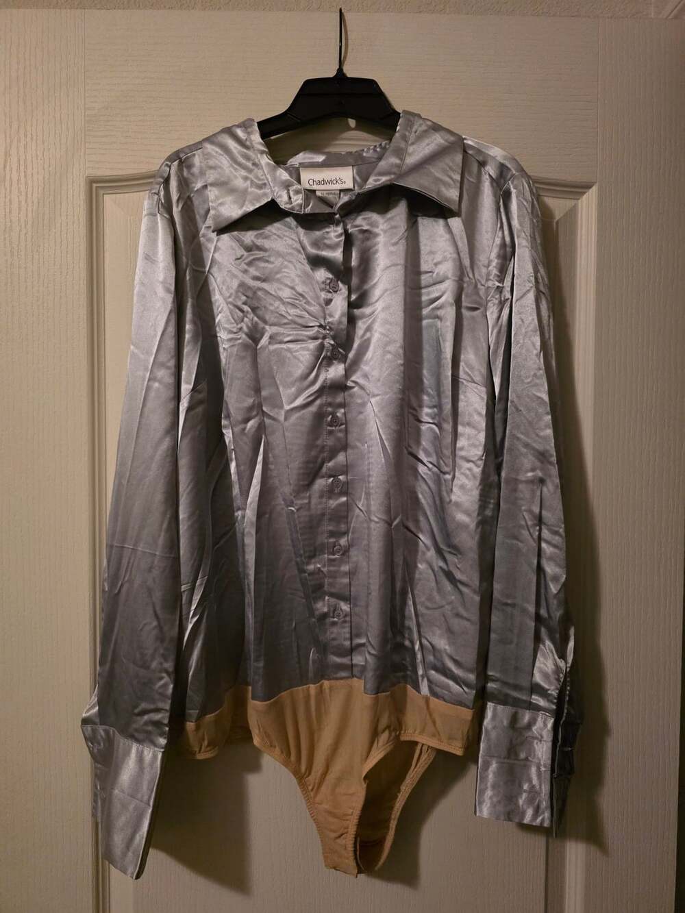 Chadwick's Long Sleeve Button Up Bodysuit Size 18W Silver Gray